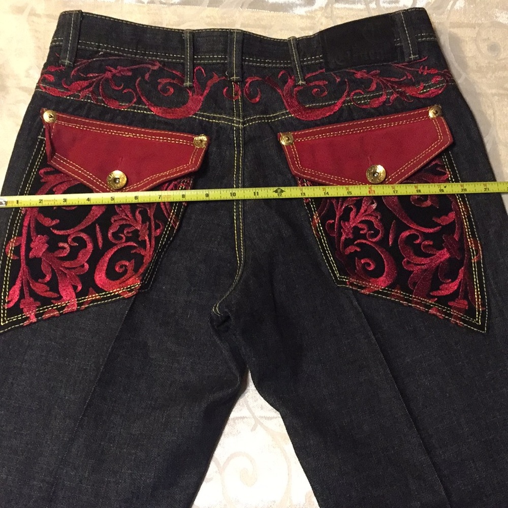 Stylish Red and Black Embroidered Men's Jeans